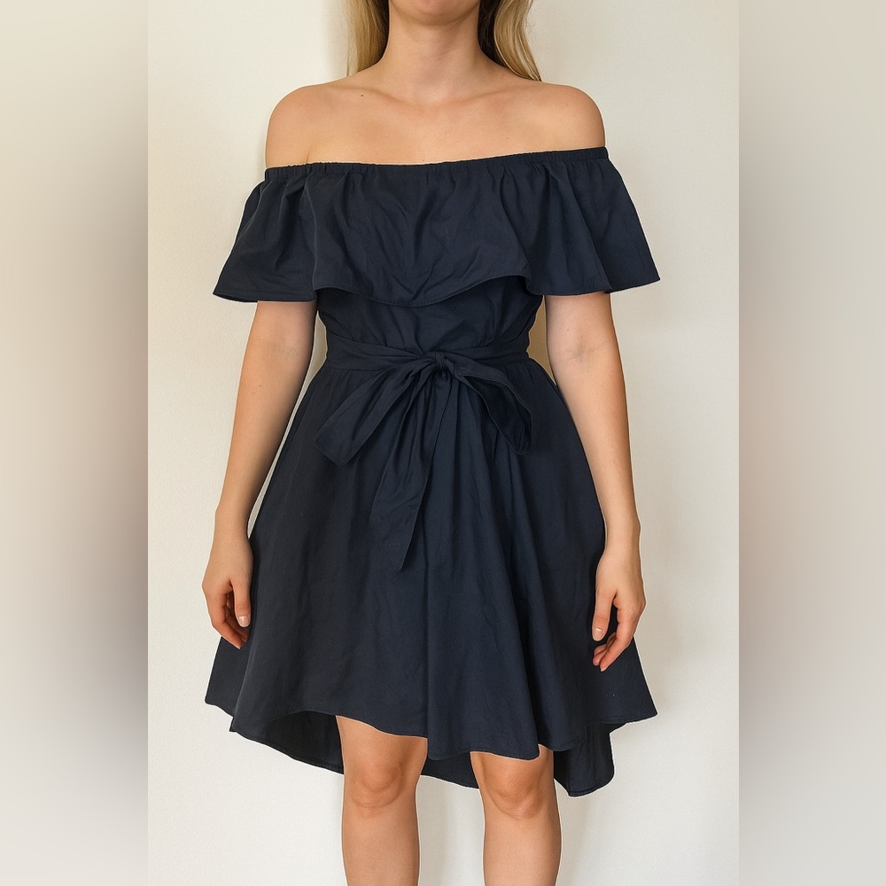 Saks Fifth Avenue Elegant Navy Off-Shoulder Dress